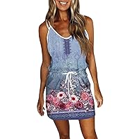 Dresses for Women 2024 Bohemian Summer Printed Loose Sleeveless Pocket V-Neck Dress