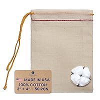 Celestial Gifts Muslin Bags - Drawstring Bags Small 50pcs - 3x4, Reusable Tea Bags, Jewelry Gift, Spice and Cotton Gift Sachet Bags - 100% Cotton - Made in USA - (Red Hem & Orange Drawstring)