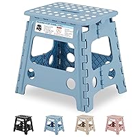 VECELO Folding Step Stool 13 Inch, Non-Slip Surface Portabl Foldable 1 Step Stool with Carry Handle, Heavy Duty to Support Kids/Toddler/Adults for Living Room Kitchen, Bathroom, Blue