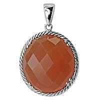 Carillon Stunning Peach Moonstone Natural Gemstone Oval Shape Pendant 925 Sterling Silver Jewelry