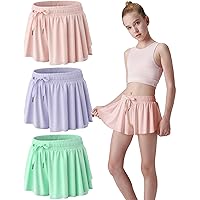 3 Pack Girls Flowy Shorts with Spandex Liner 2-in-1 Youth Butterfly Skirts for Fitness, Running, Sports