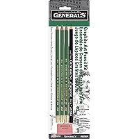 Generals Mini Drawing Kit - Set of 5 Includes 3 Drawing Pencils, Layout Pencil, and Eraser, Black - 525BP