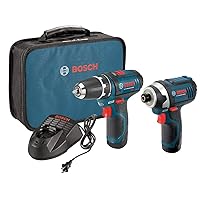 Bosch CLPK22-120-RT 12V Max Lithium-Ion 3/8 in. Cordless Drill/Driver and Impact Driver Combo Kit (2 Ah) (Renewed)