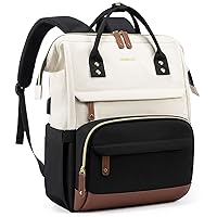 LOVEVOOK Laptop Backpack for Women, 17 Inch Work Business Backpacks Purse with USB Port, Large Capacity Educators Doctor Nurse Bag Backbag, Waterproof Casual Daypack for Travel,Black-White-Brown
