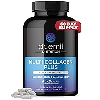 Multi Collagen Pills - 180 Capsules - Collagen Supplements to Support Hair, Skin, Nails, & Joints - Hydrolyzed Collagen Supplements for Women with Types I, II, III, V & X