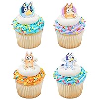 DecoPac Bluey So Much Fun Rings, 24 Cupcake Decorations Featuring Bluey, Bingo, Bandit, and Chilli, 3D Food Safe Cake Toppers – 24 Pack