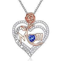 Memorjew Mothers Day Gifts for Mom - 925 Sterling Silver Birthstone Necklace for Women, Mom Gifts for Mom Necklace Birthday Mothers Day Jewelry Gifts for Mom from Daughter Son