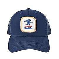 U.S. Mail Trucker Hat, USPS Eagle Embroidered Logo Adjustable Adult Snapback Cap with Curved Brim, Navy Blue, One Size