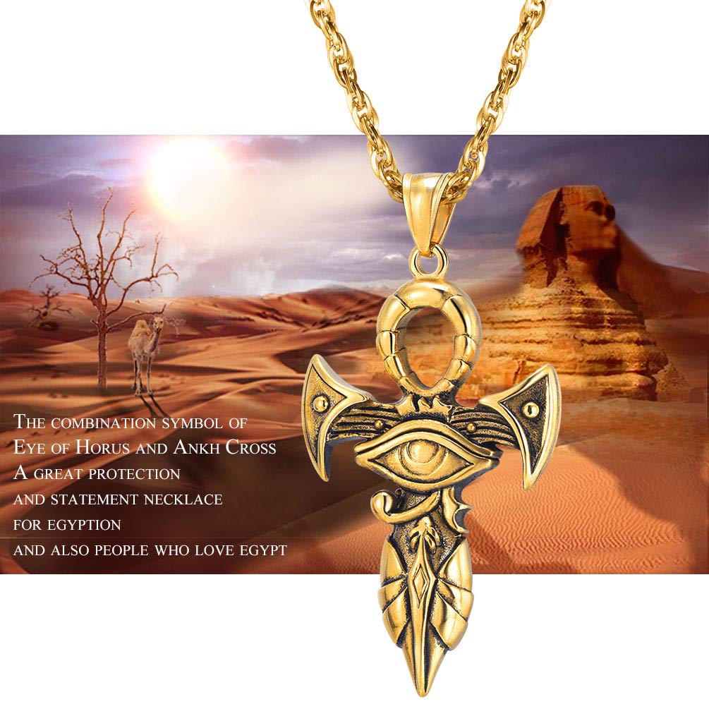 PROSTEEL Stainless Steel Ankh Necklace, Eye of Horus Necklace, Ancient Egyptian Symbol of Protection, Come Gift Box