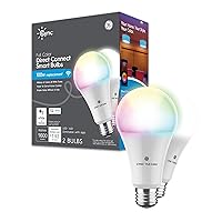 GE CYNC A21 Smart LED Light Bulbs, Color Changing Room Decor, Bluetooth and WiFi Light Bulbs, 100W Equivalent, Work with Amazon Alexa and Google Home (2 Pack)