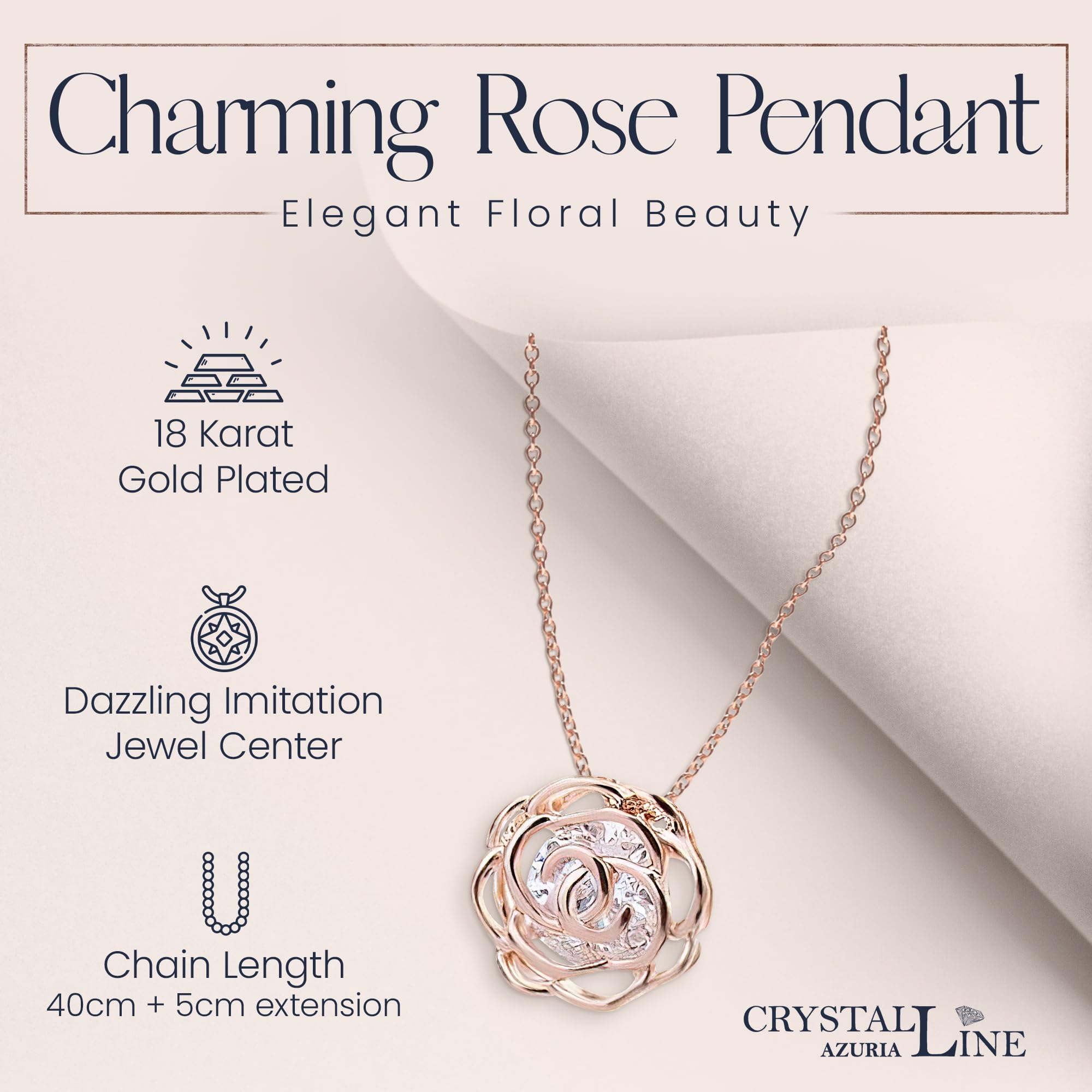 Crystalline Azuria Women 18ct White or Rose Gold Plated White Crystal Roses Flowers Necklace and Earrings Set for Women Wedding Party Bridal Bridesmaid Accessories
