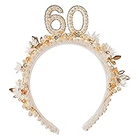 60th Birthday Headband - Handmade 60th Birthday Hairband with Pearls for Women Party Gift Happy Birthday Accessories Photo Shoot