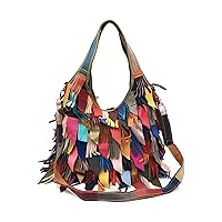 Women Multicolor Boston Bag Genuine Leather Random Stitching Colorful Large Handbag Purse Ladies Shopping Shoulder Bag