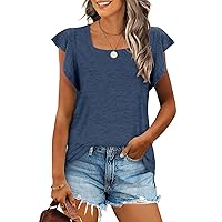 Square Neck Tops for Women Short Ruffle Sleeve T Shirt Loose Fit Summer Tunic Top