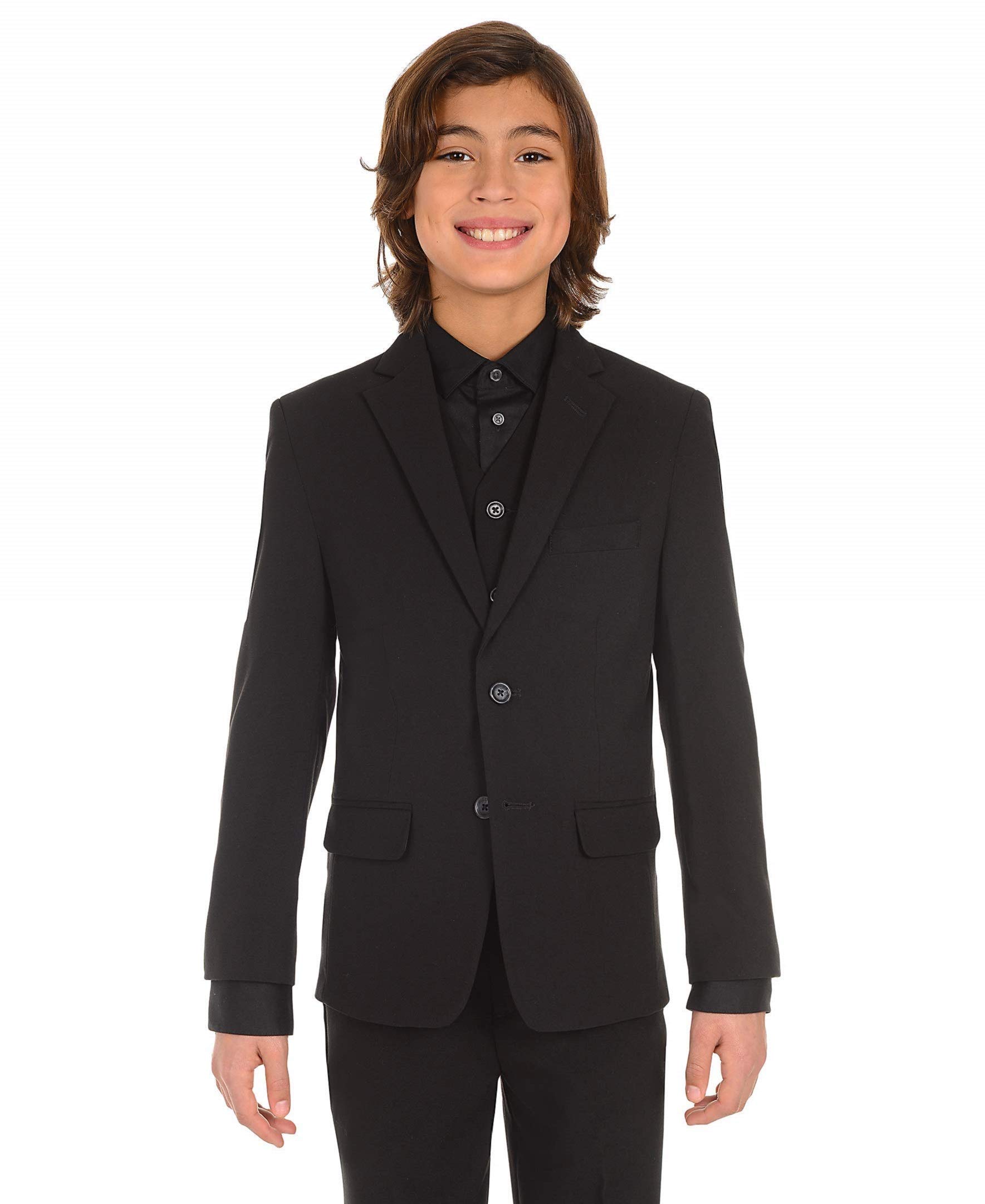 Calvin Klein Boys' Bi-Stretch Blazer Suit Jacket, 2-Button Single Breasted Closure, Buttoned Cuffs & Front Flap Pockets