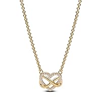 PANDORA Moments 362666C01-50 Sparkling Infinity Heart Necklace Made of Sterling Silver with Gold-Plated Metal Alloy and Zirconia Stones Size 50 cm, Sterling Silver, Cubic Zirconia