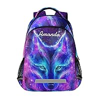 ALAZA Custom Wolf Galaxy Backpack for Boys Personalized Your Name Text Bookbag Kids School Book Bags 3rd 4th 5th Grade Laptop Casual Daypack Travel Shoulder Bag with Chest Strap