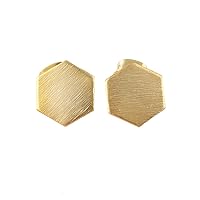 Hexagon Shape Metal Earrings Geometric Style Matte Finish Gold Plated on Brass Stud Design Jewelry