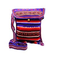 Multicolored Tribal Striped Pattern Material Slim Lightweight Square Fringe Purse Crossbody Bag - Handmade Boho Accessories