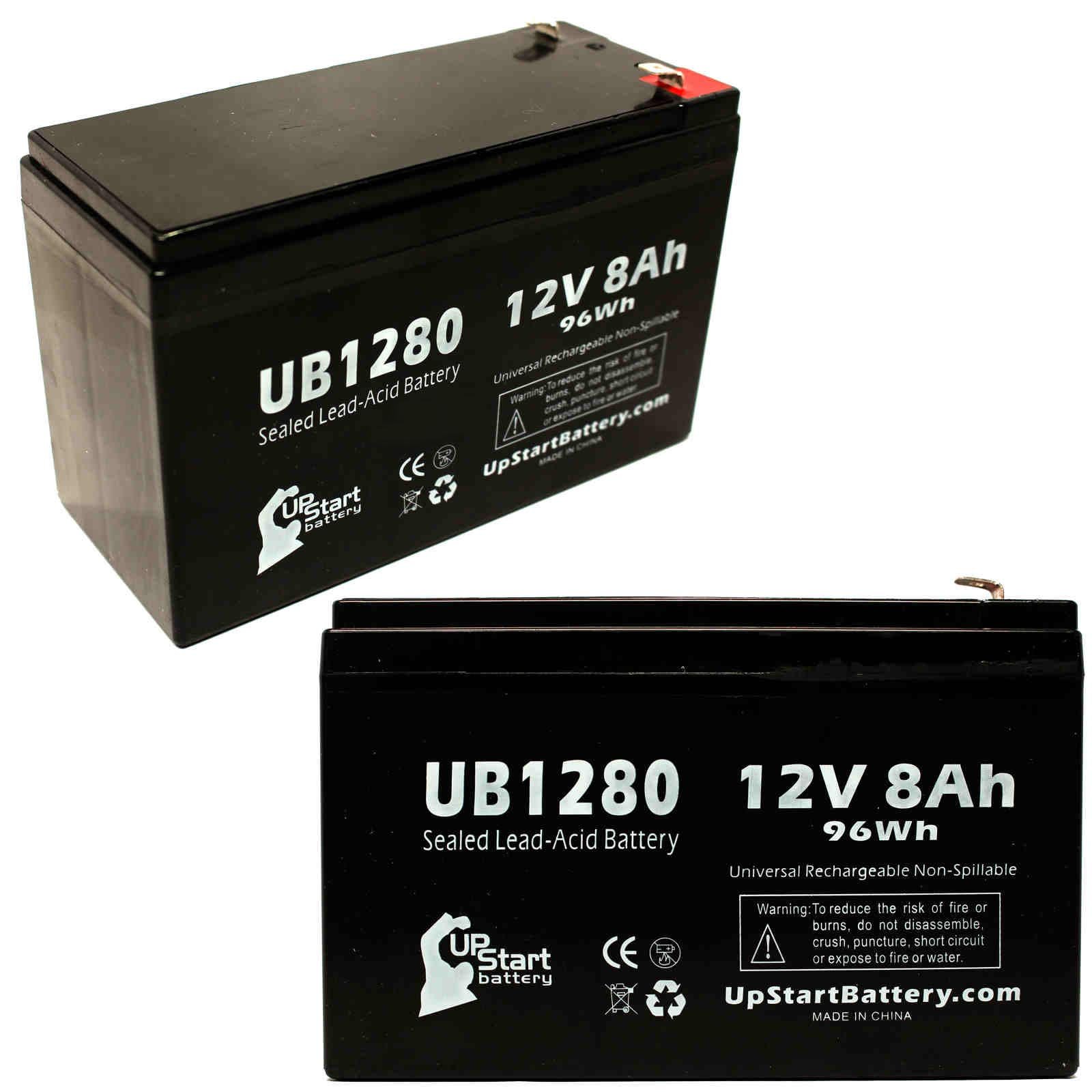 2 Pack - UB1280 Universal Sealed Lead Acid Battery Replacement (12V, 8Ah, 8000mAh, F1 Terminal, AGM, SLA) - Includes 4 F1 to F2 Terminal Adapters