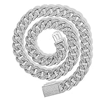 Sparkling Iced Out Cuban Link Necklace for Men, Width 16MM Big Hip Hop Cuban Chain, Solid Thick Miami Cuban Link Chain, 16-24 Inch - Gift Box Included
