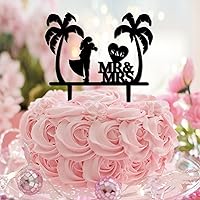 Beach Theme Mr & Mrs Cupcake Topper Tropical Engagement Script Font Cup Cake Topper for Gender Reveal Party Baking Cake Decorations Country Rustic Romantic Last Name Bachelorette Acrylic Black