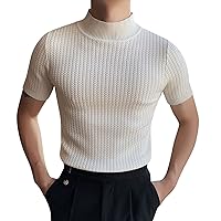 Men Half Turtleneck Casual Fashion Knitted Bottoming Shirt Tops Knitted Short Sleeve T Shirt Casual T Shirts for