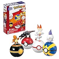 Pokémon Action Figure Building Toys 4-Pack, Fire-Type Trainer Team with 105 Pieces, Salandit Litwick Charmander Scorbunny
