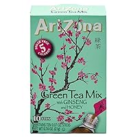 AriZona Green Tea with Ginseng Sugar Free Iced Tea Stix, Low Calorie Single Serving Drink Powder Packets, 10 Count (Pack of 12)