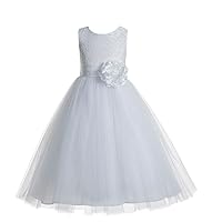ekidsbridal White Heart Cutout Floral Lace Flower Girl Dress Mini Bride Wedding 172T