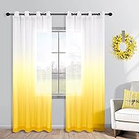 KOUFALL Yellow Curtains 84 Inch Length 2 Panels for Living Room Decor Grommet Window Ombre Sheer Yellow Spring Curtains for Bedroom Dining Room 52x84 Inches Long