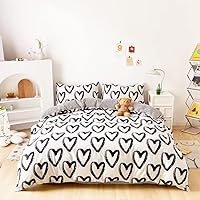 Wellboo Love Duvet Cover Queen Women Girls Black and White Bedding Covers Cotton Kids Heart Shaped Quilts Cover Brush Ink Comforter Covers for Men Boys Teens Kawaii Love Dorm Duvet Covers Farmhouse