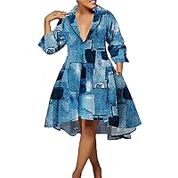 XJYIOEWT Spring Sundresses for Women 2024 Long, Women's Casual Loose Shirt Dresses Printed Dresses Nightclub Wear Midi