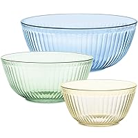Pyrex Sculpted Tinted 3-PC, Unlidded Small/Medium/Large Glass Mixing Bowls, Nesting Space Saving Set of Bowls For Prepping and Baking, 1.3QT, 2.3QT & 4.5QT