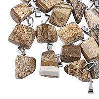 UNICRAFTALE 24pcs Natural Picture Jasper Pendants with Stainless Steel Snap On Bails Stone Charm 3x7.5mm Large Hole Necklace Charm Mixed Nugget Pendant for Bracelet Necklace Making