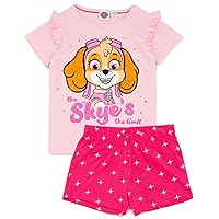 Paw Patrol Girls Pyjama Set | Pink Short Sleeve T-Shirt & Shorts Outfit Bundle | Skye The Rescue Pup Frill Shoulder Pajamas