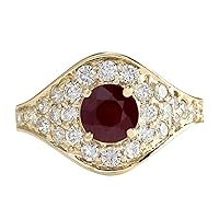 2.32 Carat Natural Red Ruby and Diamond (F-G Color, VS1-VS2 Clarity) 14K Yellow Gold Engagement Ring for Women Exclusively Handcrafted in USA