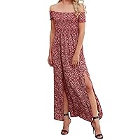 Women's Casual Polka Dot Print Tube Top Short Sleeve Slit Dress Summer Vacation