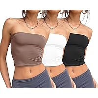 Trendy Queen Womens 3 Pack Tube Tops Crop Tops Going Out Strapless Basic Backless Bandeau Bra Summer Outfits 2024