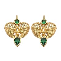Flower Design Gemstone Connector 14k Gold Plated Earring Pair Checker Cut Collet Setting Gemstone Findings DIY Jewelry Findings, W-4207 (Emerald)