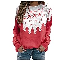 Christmas Shirts,Women's Fashion Casual Long Sleeve Christmas Print Round Neck Pullover Sweatshirts Top Blouse