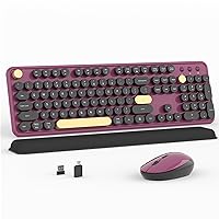 Wireless Computer Keyboard and Mouse Combo, NEOBELLA Colorful Typewriter Floating Round Keycaps Clicky USB Receiver Keyboard and Mouse Set with Power Switch for PC Laptop Tablet(Black-Claret)