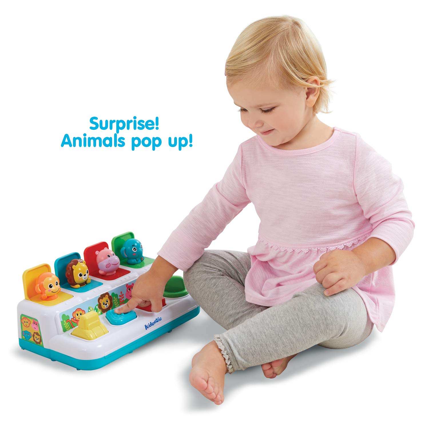 Kidoozie Pop ‘n Play Animal Friends, Pop Up Activity Toy for Learning Colors, Numbers, Animal Names and Sounds; Suitable for Toddlers Ages 12 Months and Older