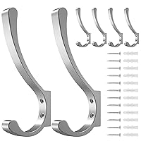 6 Pack Large Wall Hooks For Hanging Heavy Duty, Silver Coat Hooks For Wall, Coat Hanger Hooks Wall Mounted, Wall Mounted Bag Hooks, Screw In Hooks, Metal Wall Hooks For Hanging Coats, Backpack, Purse