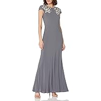 JS Collections Women's Cap Sleeve Embroidered Gown