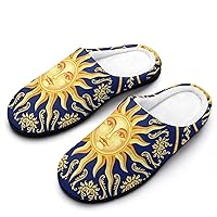 Celestial Baroque Blue Gold Men's Home Slippers Warm House Shoes Anti-Skid Rubber Sole for Home Spa Travel