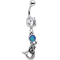 Body Candy Steel Clear Accent Green Mermaid Scale Queen of the Sea Dangle Belly Ring