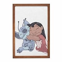 Open Road Brands Disney Lilo and Stitch Hugging Framed Wood Wall Decor - Adorable Lilo and Stitch Wall Art for Kids' Bedroom, Play Room or Movie Room