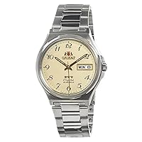 Orient FAB02004C Men's 3 Star Stainless Steel Day Date Easy Reader Beige Dial Automatic Watch