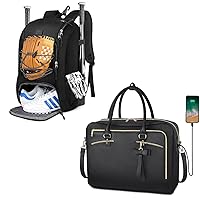 MATEIN Baseball Backpack & 17.3 Inch Laptop Briefcase Bundle | Softball Bat Bag with Shoes Compartment for Adult & PU Leather Convertible Briefcase Backpack for Women with USB port